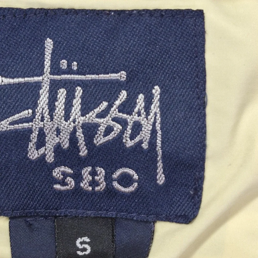 Vintage Stussy 8 Ball Jacket Mens M Cream Navy Color block Y2K Streetwear